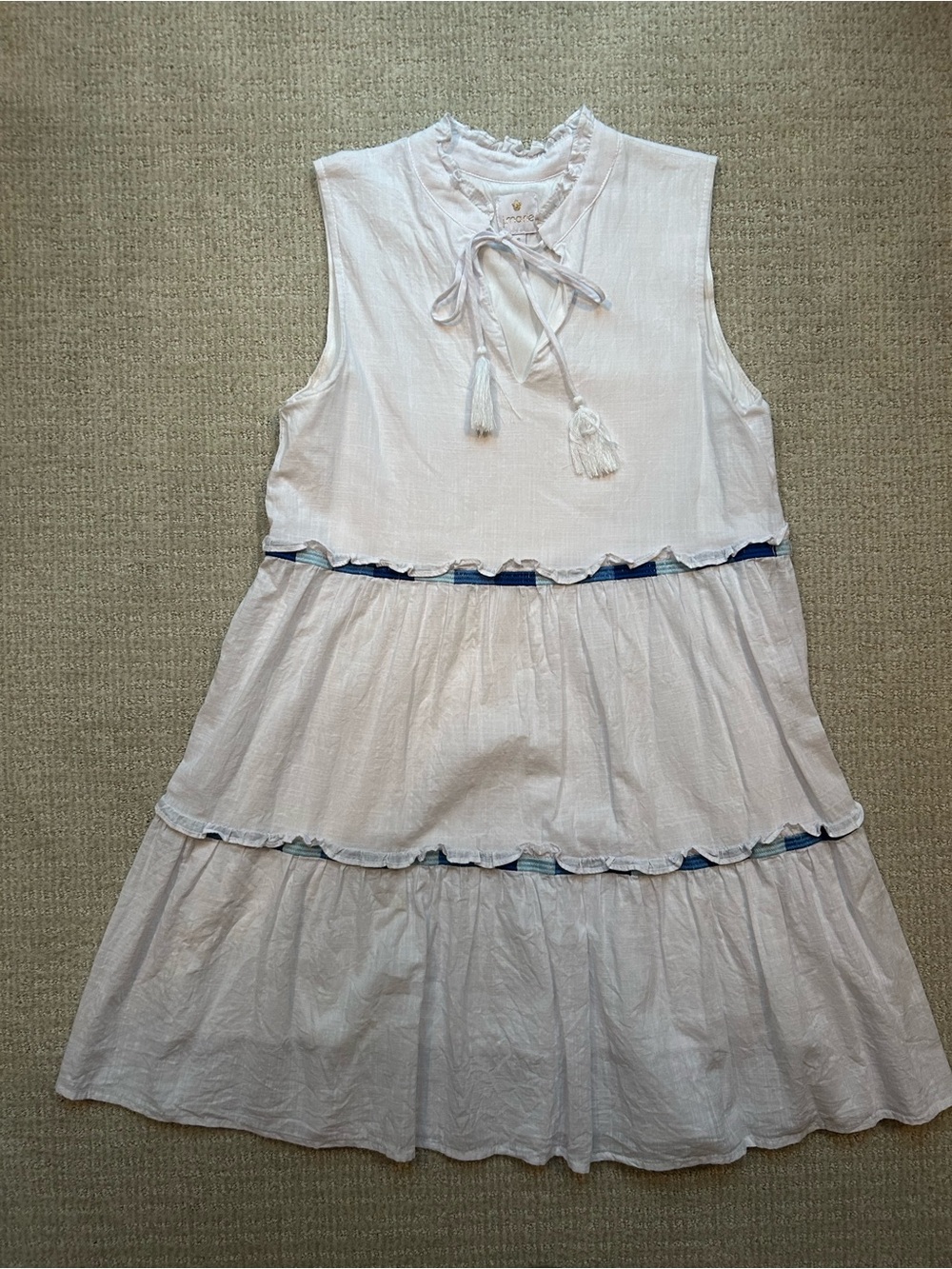 J Marie White Tiered Tie-Neck Dress